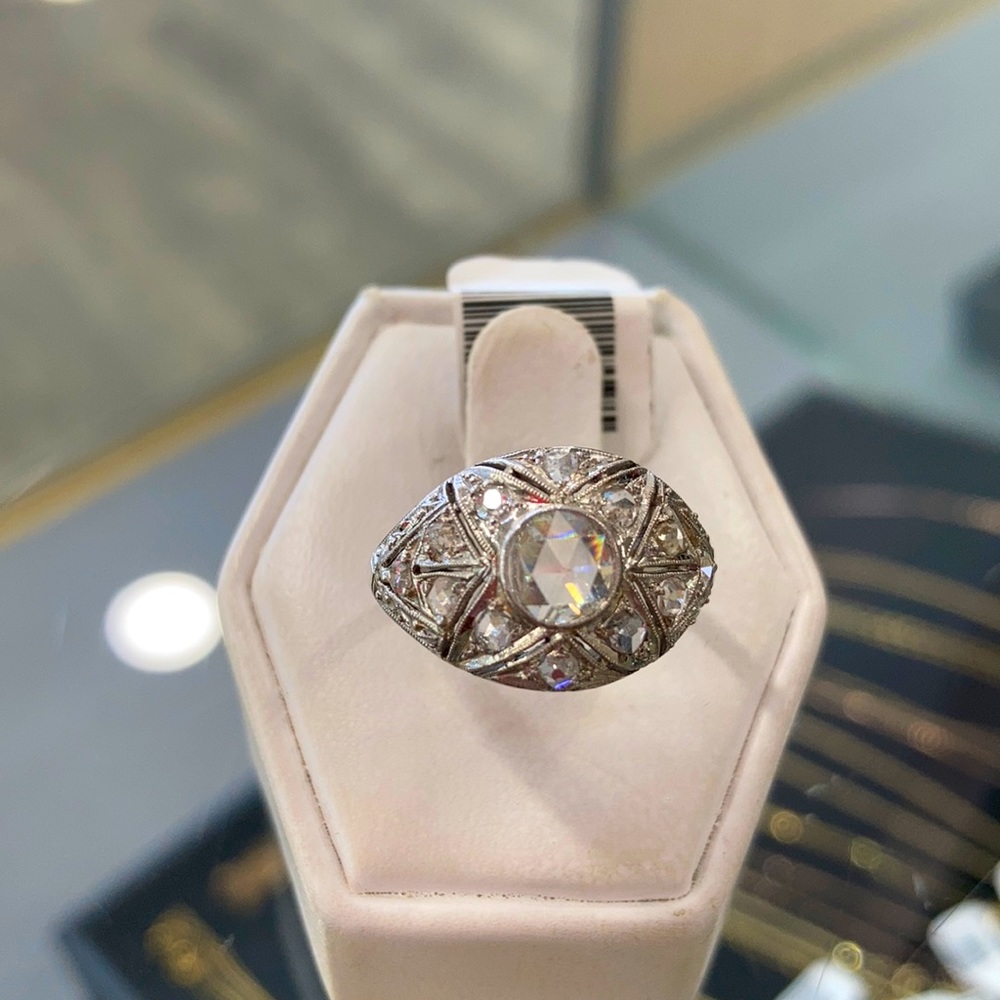 14k  white gold Rose  cut diamond antique Ring